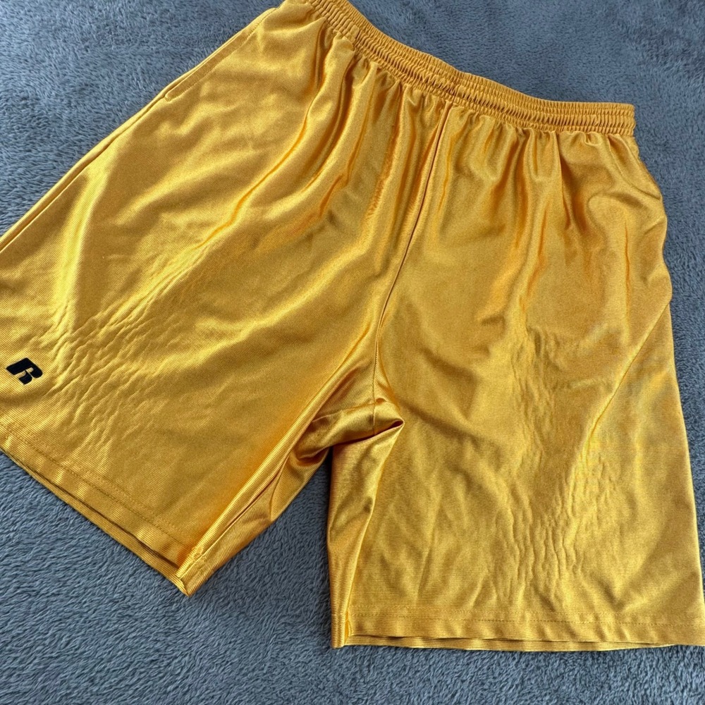 Russell Athletic Basketball Shorts Mens XL Gold Excellent Shiny Mesh Pockets